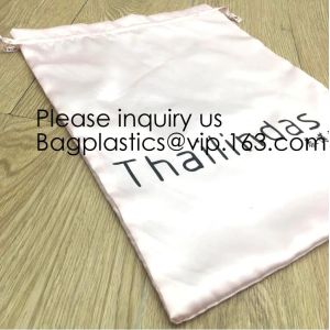 White Satin Drawstring Bag With Silver Logo,Custom Printed White Satin