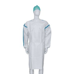 Elastic Or Knitted Wrist SMS/PP+PE Disposable Medical Isolation Gown with blue