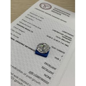 10.1ct Lab Growm Diamond Oval Cut CVD F VVS1 2EX N IGI Manufactured Diamonds