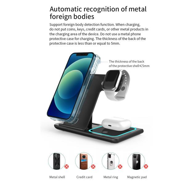 3-In 1 Wireless Fast Charger Apple/Samsung 15W/10W Foldable Xharger Support Apple Watch With The Night Light