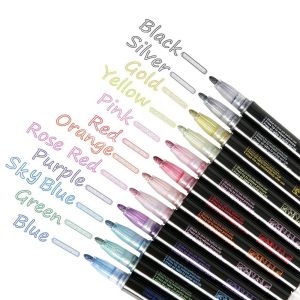12-Color Outline Double Line Permanent Ink Marker Pens for Erasable Writing