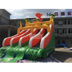 PVC Dinosaur Double Inflatable Water Slide For Pool With Landing Bed