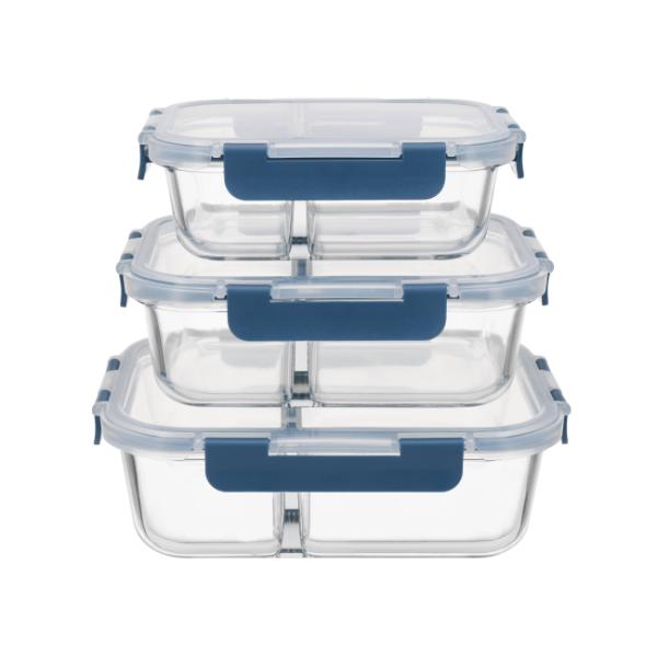 Quality Divided Glass Food Container with Cool Lock PP Lid for sale