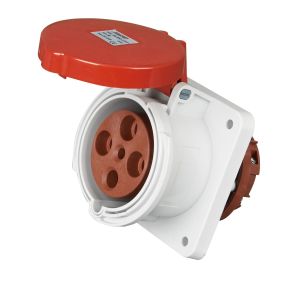 Red 63a 3 Phase Socket , 400 Volts 4 Pins Industrial Power Socket Outlet