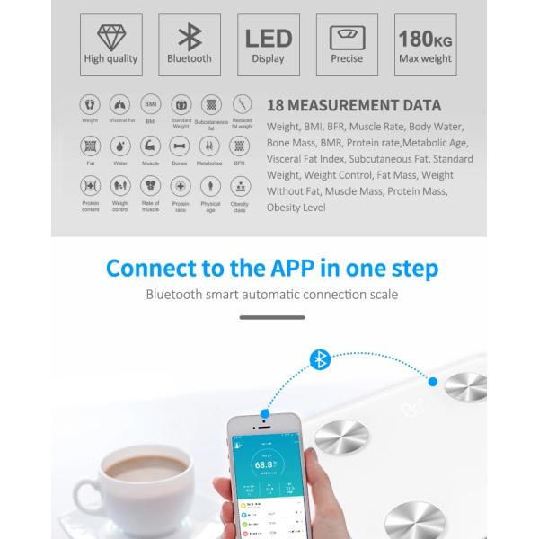 396LBS Bluetooth Bathroom Scale Smart Bluetooth Body Analyser Scale Smart Scale