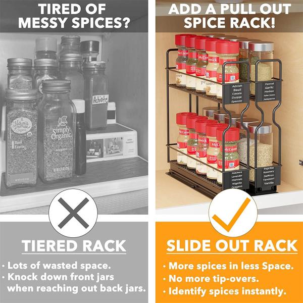 Efficiently Organize Your Bathroom with 2 Layers Sliding Pull Out Spice Rack Organizer