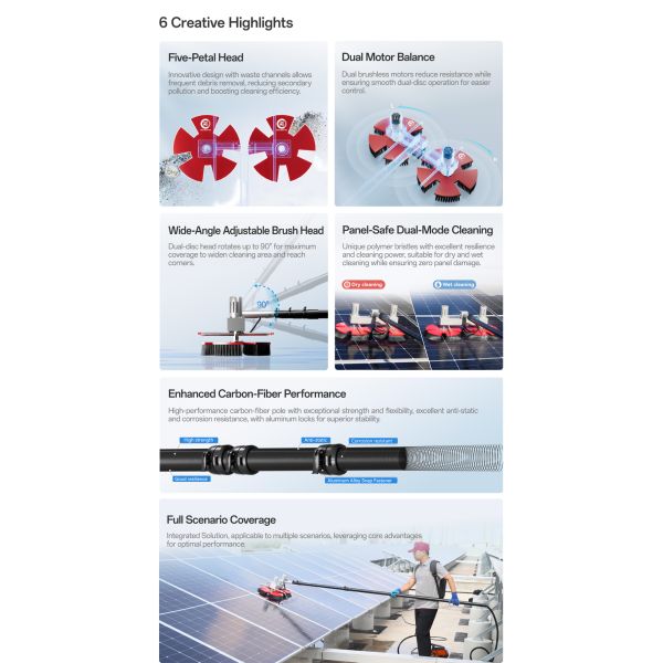Solar Panel Cleaning Washing Machine Automatic Brush Solar Panel Cleaning Equipment with Lithium Battery Back up