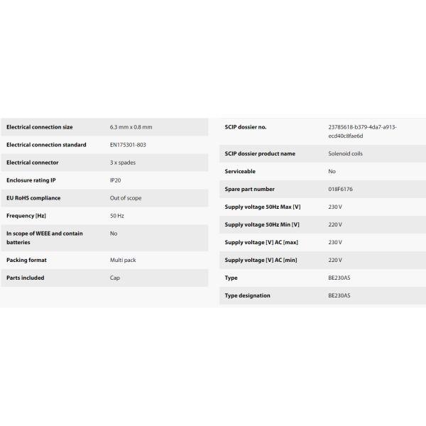 018F6176 Danfoss Solenoid Coil 220/230V 50Hz 12W 100% Original