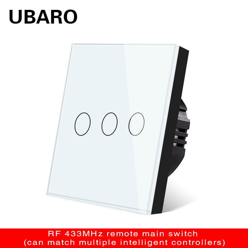 EU 3Gang Main Remote Control Light Switch 100-240Vac With Fireproof And Learn