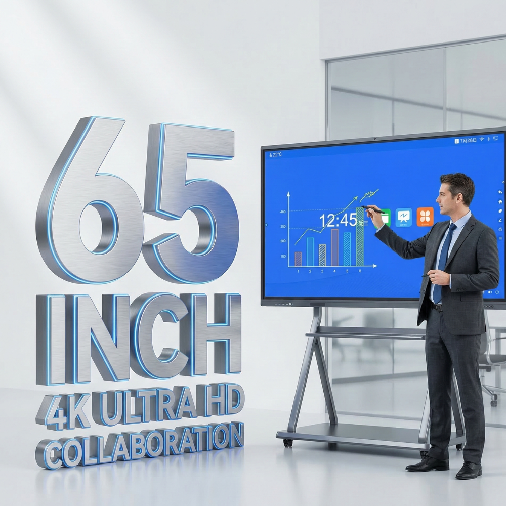 Interactive Touch Screen Whiteboard with 65 Inch 4K UHD Resolution and 40 Point Precision Infrared Touch for Corporate and Educational