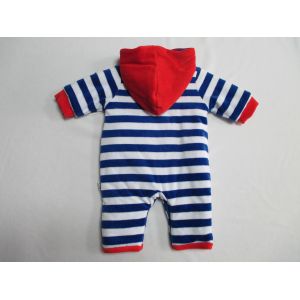 Yarn Dyed Striped Baby Footed Rompers Velour Warm Romper With Padding