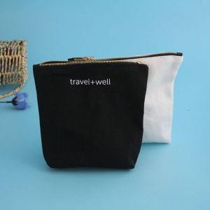 Wholesale Gold Zip Canvas Cosmetic Zipper Bag Customized Logo Printing For Women from china suppliers