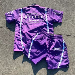 Custom Windbreaker Buttons Polyester Nylon Polo Shirt 2 Piece Set Shorts Jogging