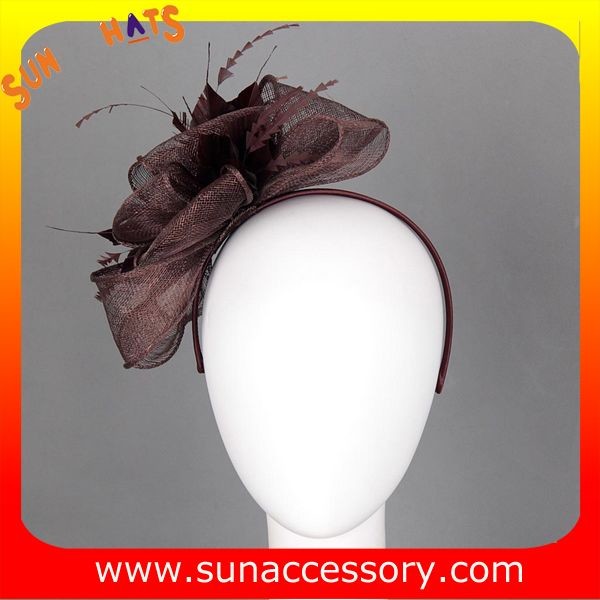 0919 hot sale fashion brown sinamay fascinators hats and caps with veil ,Fancy Sinamay fascinator from Sun Accessory