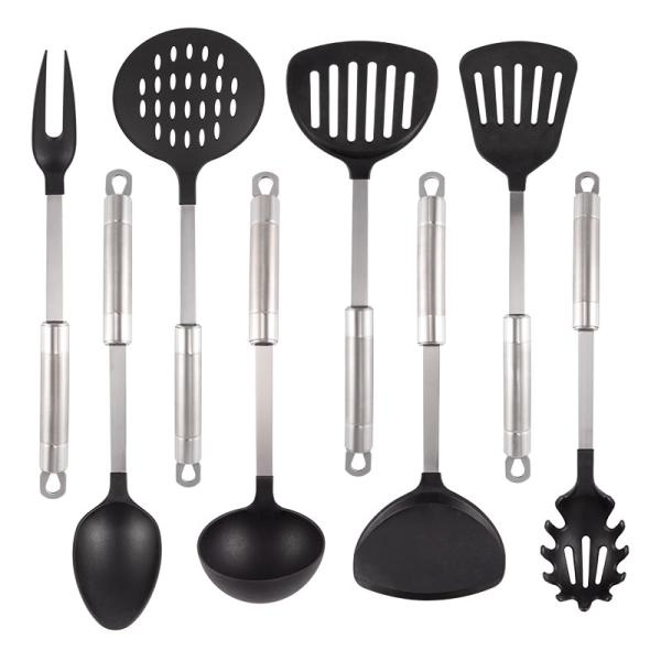 Kitchen tools utensils set with Nylon head Stainless steel handle fork ladle sollted turner Pasta Server