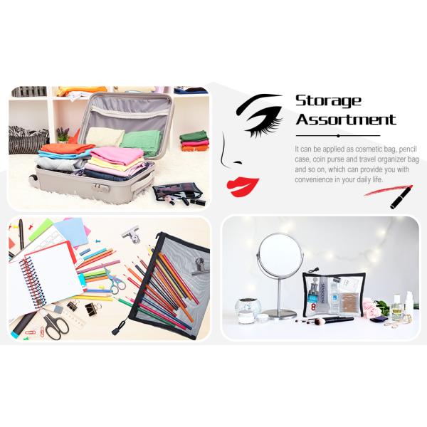 Mesh Bags Makeup Bags Cosmetic Travel Organizer Bags Mesh Zipper Pouch Pencil Case,Assorted Piped Pouches, bagease pac