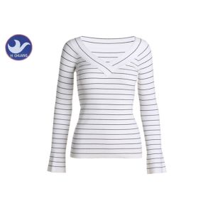 Wholesale Big V Neck Womens Knit Pullover Sweater Ribs Stripes Small Trumpet Cuff Spring Knitwear from china suppliers