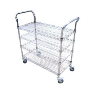 4 Layers Chrome Wire Basket ESD Shelf Trolley With Handrail