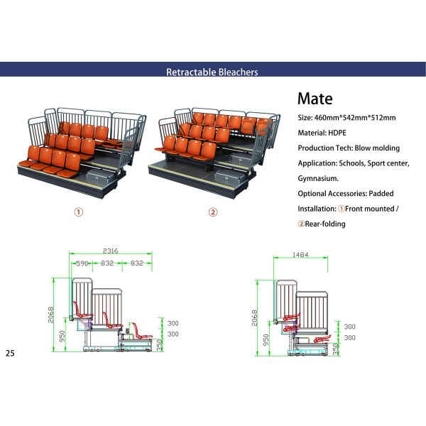 Durable Rust-Resistant Adjustable Retractable Bleacher Seating for Multi-Purpose Sports Venues