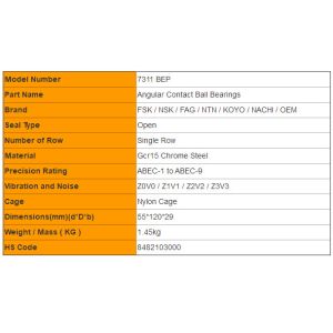 Air Compressor Bearings Bearings 7311 BEP Angular Contact Ball Bearings