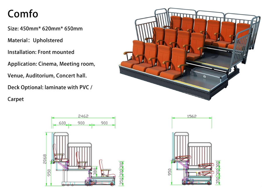 Rust-Resistant Adjustable Retractable Bleachers Space-Saving Seating Solution for Theaters and Auditoriums
