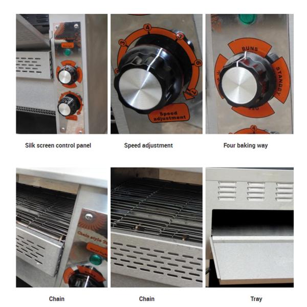 Durable Bakery Processing Equipment Electric Conveyor Toaster Chain Style