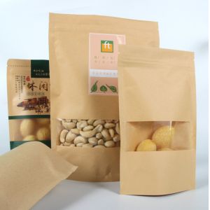 Stand up kraft paper bag with clear window cookies and nuts packing bag