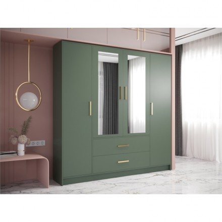 Modern Design Custom Clothes Wardrobe with Black Glass Door Panel and Mirror