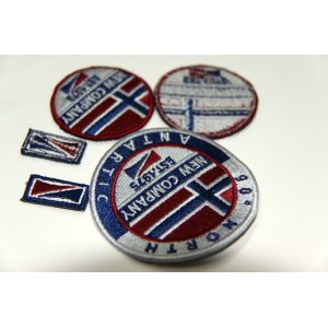 High Density Custom color Round Shape Applique Patches Grey Merrowed Edge Iron