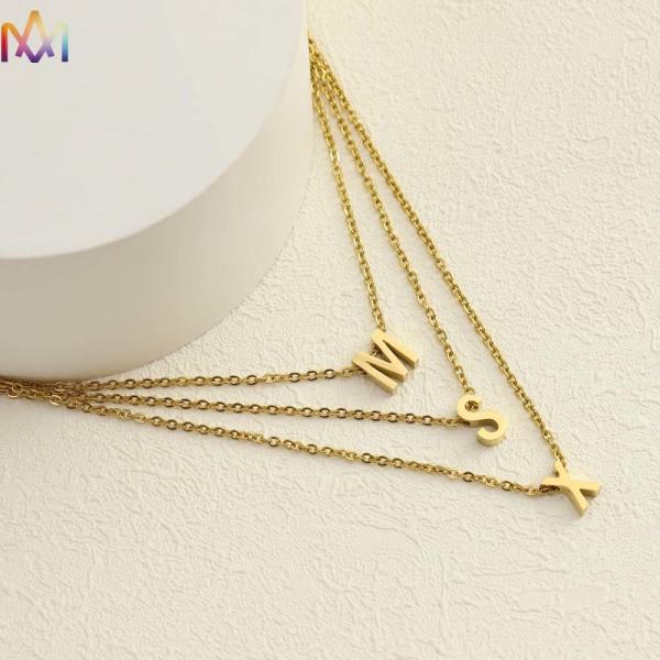 No Allergic Initial Alphabet Womens Engraved Necklace