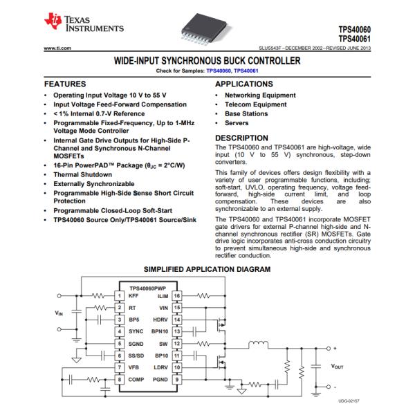 TPS40060PWPR Regulator Positive Output Step-Down DC-DC Controller IC 16-HTSSOP