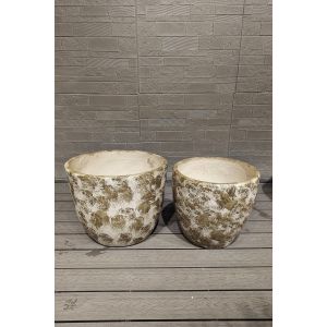 Mimic Uneven Texture Of Natural Stone Earthy Tone Round Fiber Clay Flower Pot