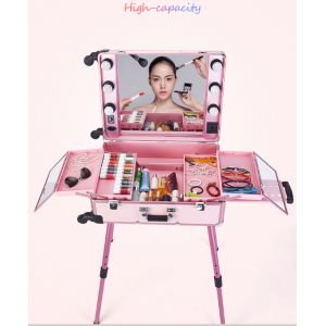 Aluminum Makeup Case With Mirror And Lights , Handle Fixed In The Top For Easy