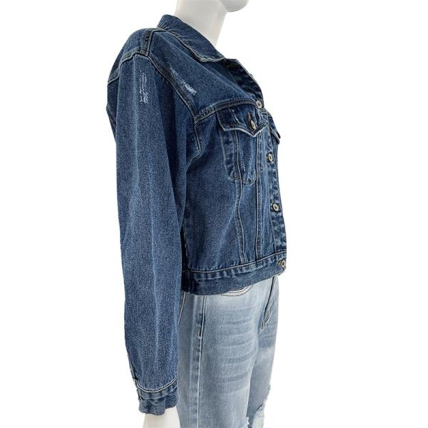 Oem Factory Manufacturer Custom Logo Button Up Ripped Distressed Denim Jacket