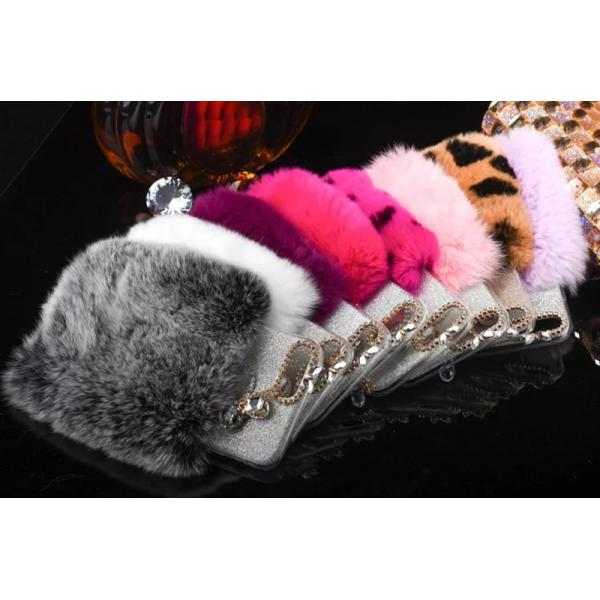 Luxury Real Seto Rabbit Hair Glitter Drill Back Cover Cell Phone Case for iPhone7 6s Plus 5s