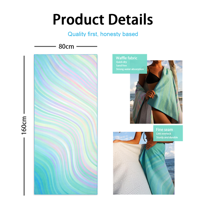 Recycled Microfiber Beach Towel With Logo Custom Quick Dry Absorbent Customized RPET Beach Towel Striped Sand Free