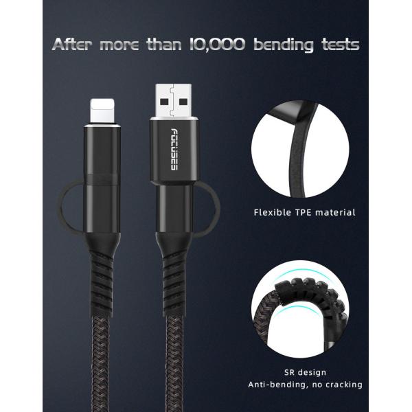 OD3.5mm Tangle Free USB Lightning Cable Type C Micro Cable PD 60W