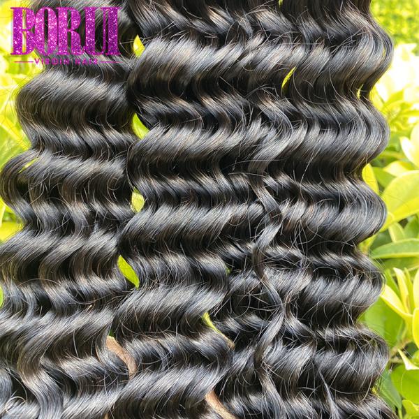 Virgin Raw Brazilian Deep Wave Bundle Deals With Closure Double Drawn Cuticle Aligned Hair