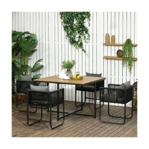 Modern Design Style Folded Dining Table and PE Rattan Armchair Patio Furniture
