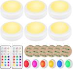 LED Puck Lights With Dimmable White Glow Timer Function Remote Control Battery
