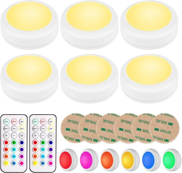LED Puck Lights With Dimmable White Glow Timer Function Remote Control Battery