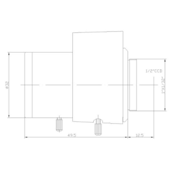 SPECIFICATION Focal Length: 4-12mm Resolution: 3MP Image Format: 1/2″ Aperture: F1.6 Mount: CS mount Horizontal Field of View: 97.6~33.3° M.O.D.: 0.3m Dimension: 32(D)*49.5(L) Weight: 70g BFL: 10.3-17.8mm Iris: Auto Focus: Manual Zoom: Manual Lens Construction: Metal + Glass Operating Temperature: -20℃～+60℃