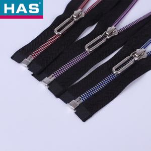 28 Inch Open Ended Zip Black Eco Friendly Zipper Red Teeth For Leather Garment