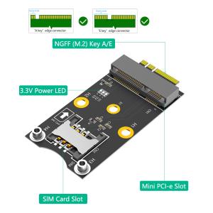 Mini PCI-E to M.2(NGFF ) key A/E Adapter With SIM card Slot for WiFi/WWAN/LTE