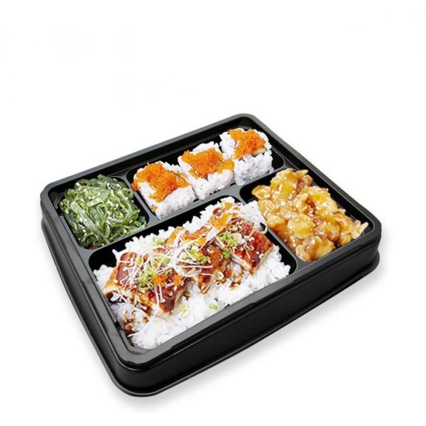 Quality Black Grid Japanese Style Bento Meal Box Disposable Sushi Box Microwave PS/ops Plastic Lunch Box With Lid for sale