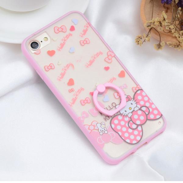 Hard PC + Silicone Side Cute Cat Ring Buckle Back Cover Cell Phone Case For iPhone 7 7 Plus 6 6s Plus