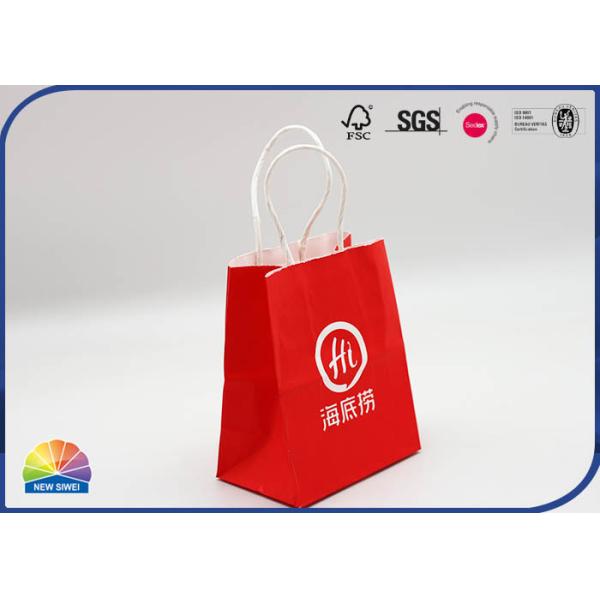 White Kraft Red Color Paper Gift Bag 4C Pritned With White Ribbon Handle