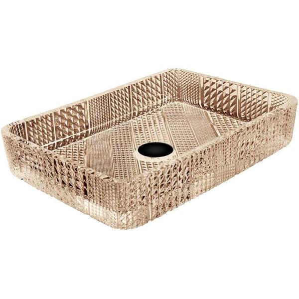 Deep Rectangular Vessel Sinks Bathroom Crystal Light Tea Color