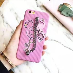 Soft TPU Pineapple Flamingo Back Metal Chain Strap Cover Cell Phone Case For