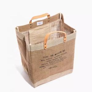 Hemp Inside Laminated Burlap Jute Bag With Leather Handle